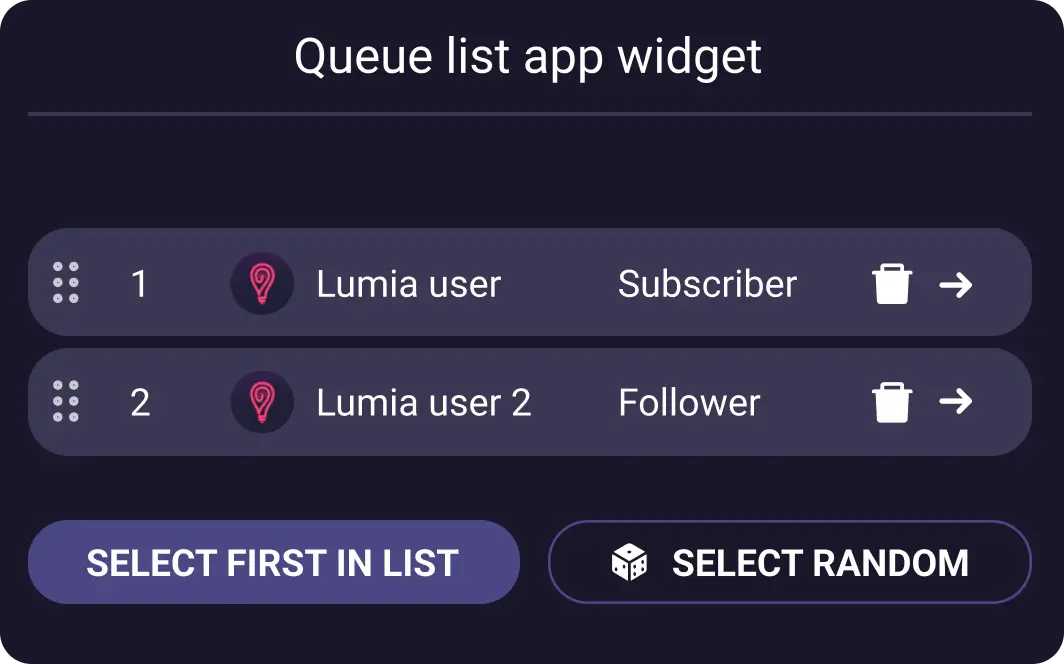 Viewer queue queue list widget - Lumia Stream