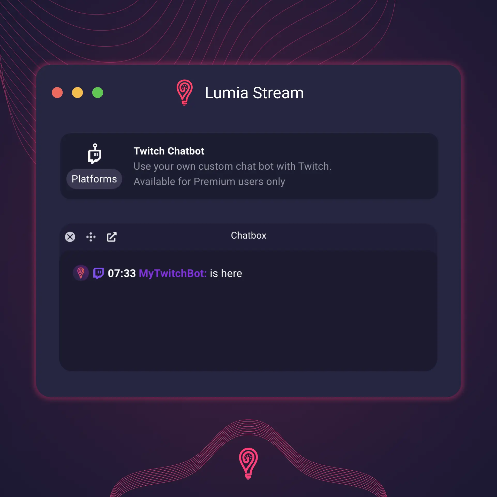 Lumia stream feature: custom chatbot